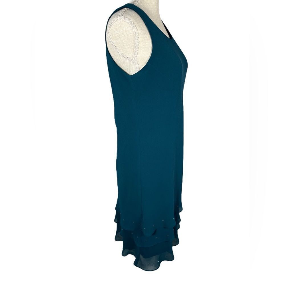 Ursula Of Switzerland Teal Blue Sleeveless Rhinestone Ruffle Hem Dress - Picture 3 of 9